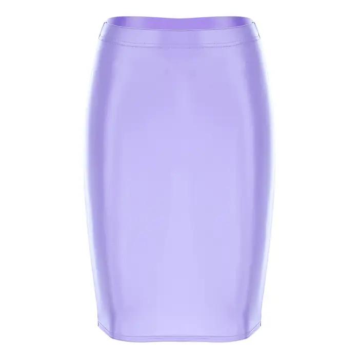 Femmes dames jupe crayon brillant Rave fête Clubwear mode extensible décontracté couleur unie taille haute moulante Mini jupes