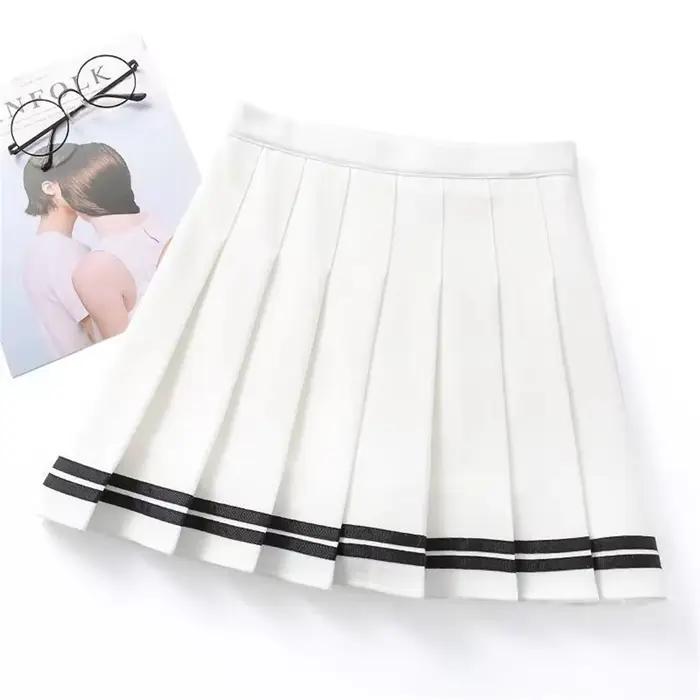 Jupe plissée taille haute pour femme, style JK, mini-jupe rayée, mode universitaire, jupe courte trapèze noire et blanche pour l'école ou le quotidien