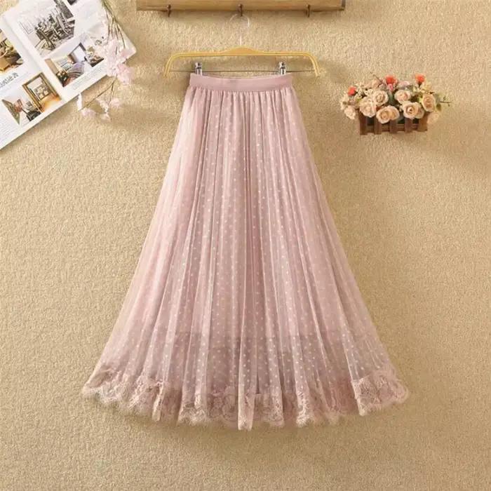 Tutu Tulle longue Maxi jupe femmes mode 2023 coréen mignon rose taille haute