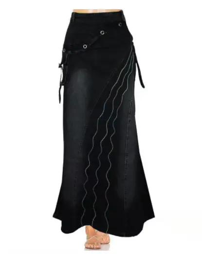 Jupe longue taille haute en denim pour femme
