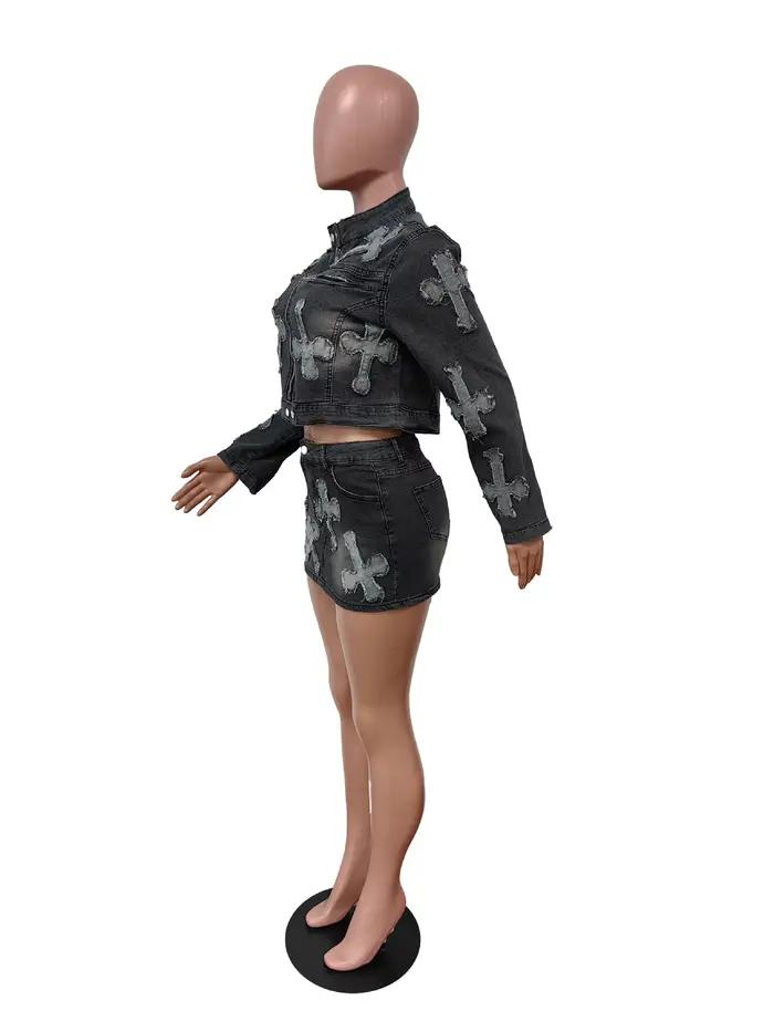 Ensemble jupe en jean pour femmes