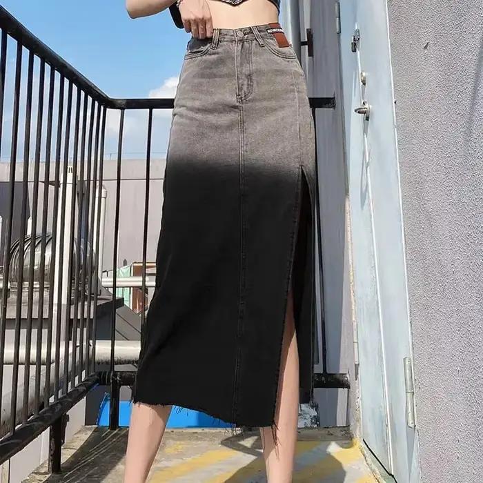 Jupe en jean taille haute avec fente pour femme