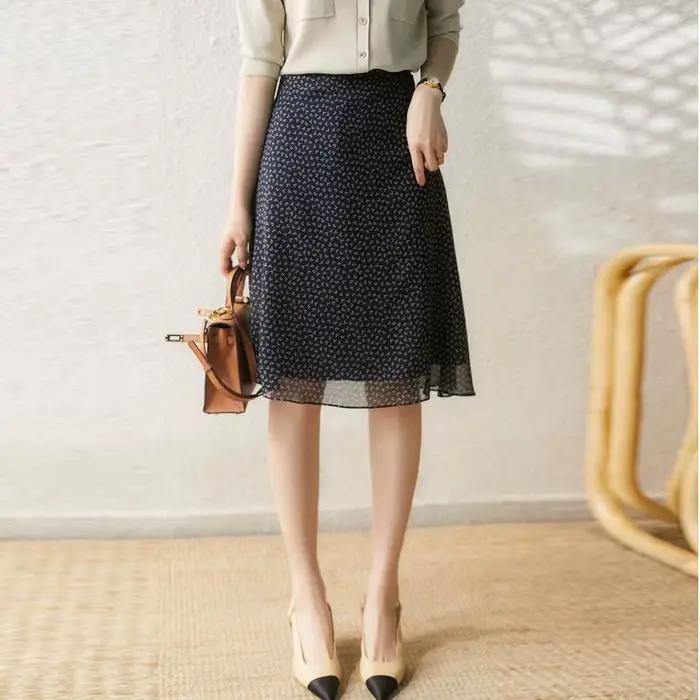 Jupes féminines en mousseline de soie florale jupe femme Midi haute qualité décontracté nouveau dans une ligne Harajuku Streetwear 2025 tendance Premium pas cher V