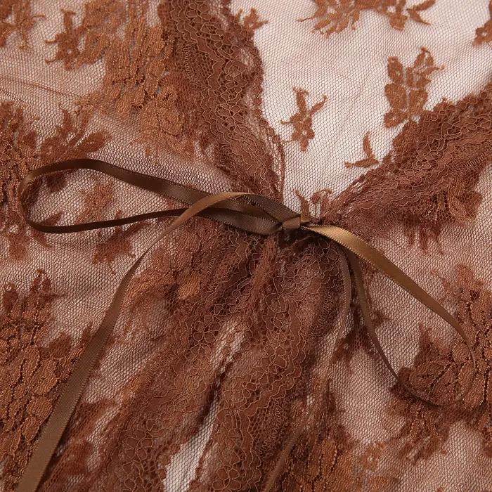Chemise en dentelle florale à manches longues pour femmes, blouse droite avant, chemisiers de plage Y et sexy, voir à travers les couvertures féminines