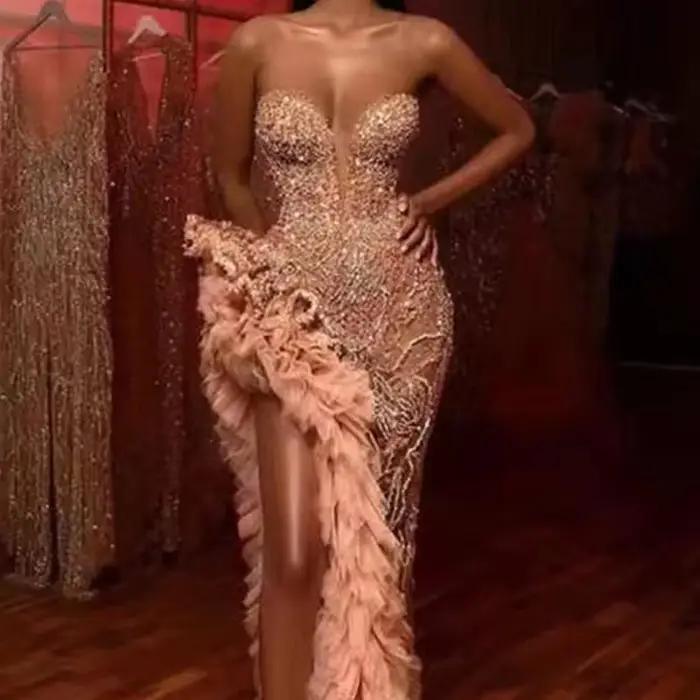 Robe Bustier longue à franges et paillettes, Sexy, col en v, mode femme, jupe en Fiber de Polyester, nouvelle collection printemps