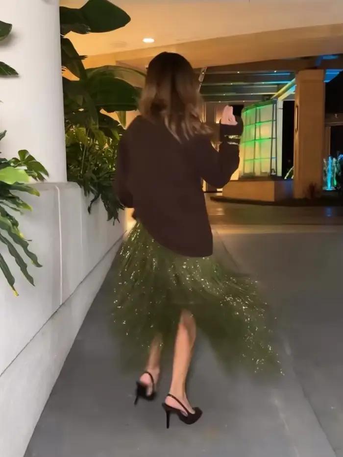 Jupe mi-longue à franges et paillettes vert Olive pour femmes, jupe de soirée à franges scintillantes pour soirée, Clubwear, Festival 2025, nouvelles jupes Sexy pour dames