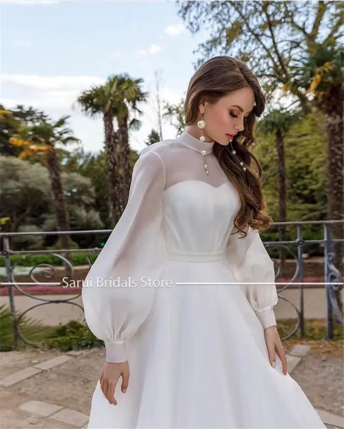 Robe de Mariée Deux Pièces Personnalisée à Col Haut et Manches sulf