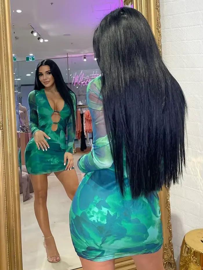 Robe d'été évidée à manches longues pour femmes