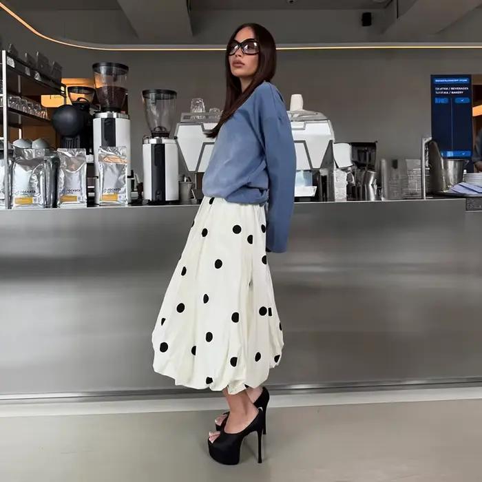 Jupe longue à pois pour femme