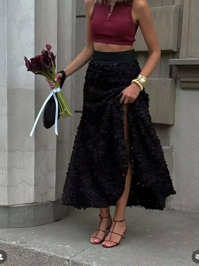 Hiver rouge mode longue pétale jupe femmes Design pired robe de soirée élégante dame Unique taille haute