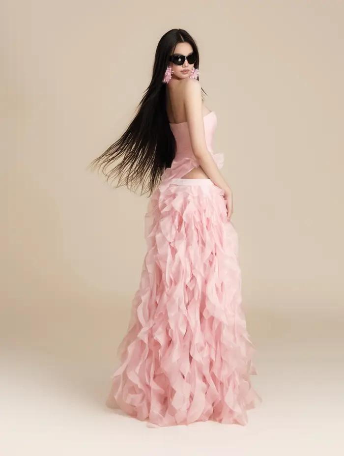 Jupe longue rose poudré pour femme