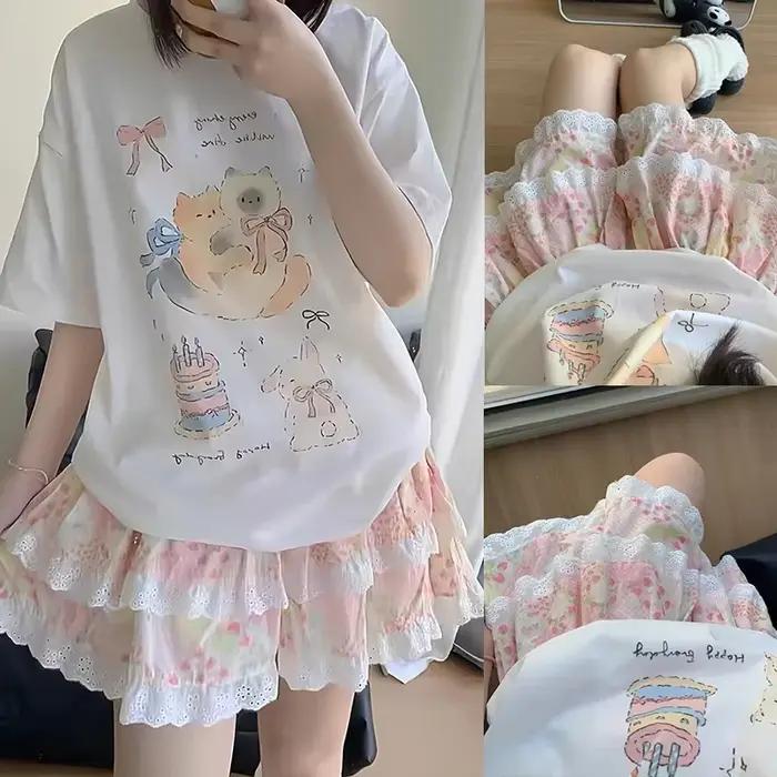 Mini-jupe florale Kawaii pour femme