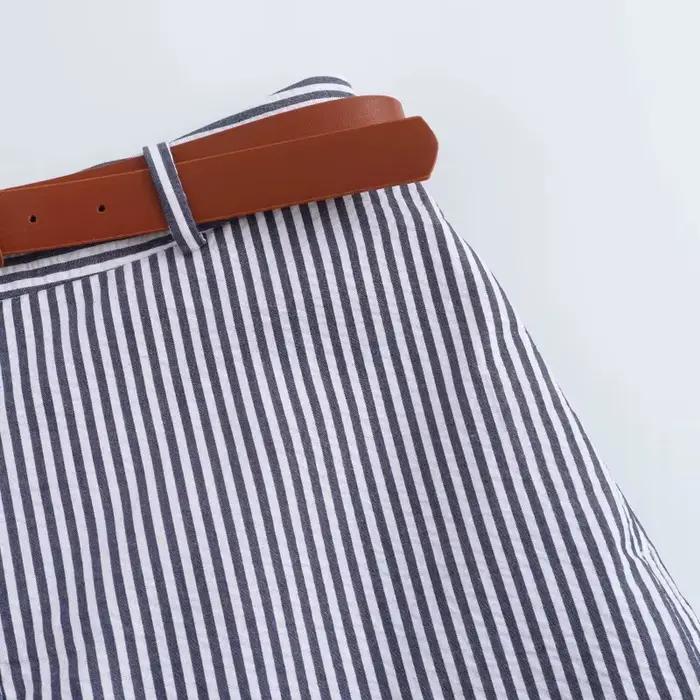 Femmes décontracté jupes rayées avec ceinture 2026 été femme taille haute a-ligne