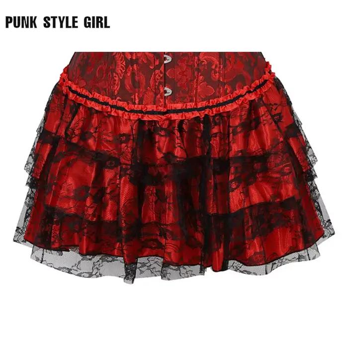 Jupe plissée mini en tulle et dentelle florale pour femme, noire, rouge, verte, violette, style grunge steampunk, superposée et à volants, pour déguisement