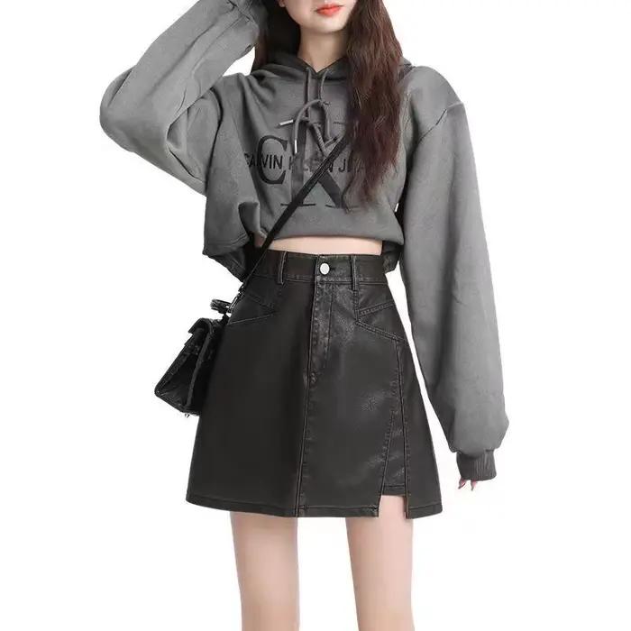 Jupe en cuir jupe courte taille haute jupe femme