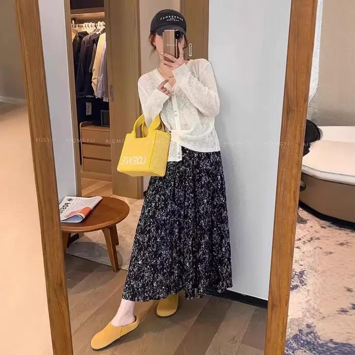 Jupe midi décontractée à imprimé floral avec taille élastique