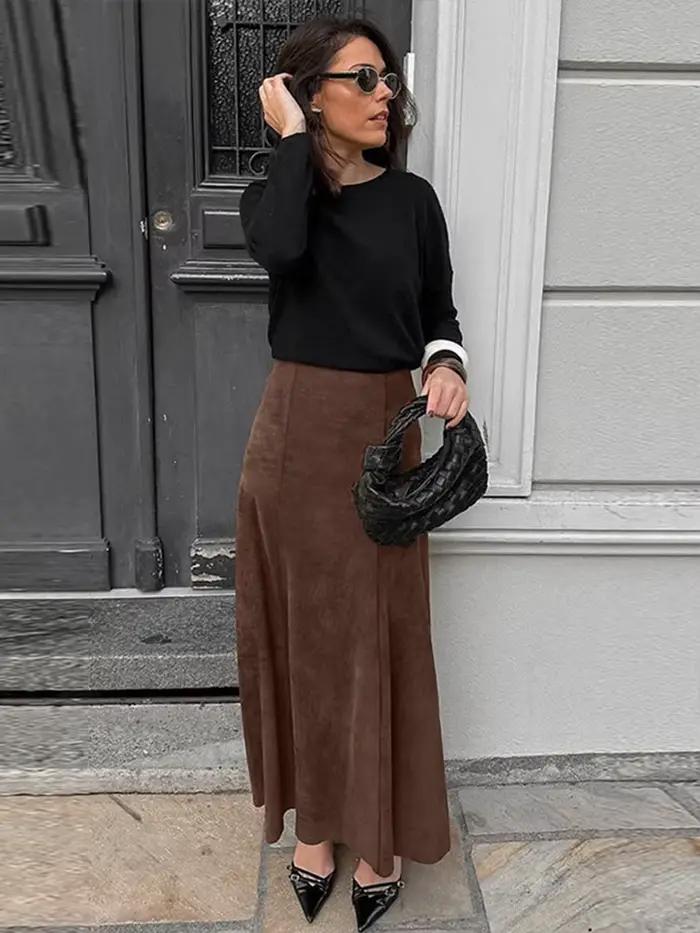 Demi-jupes en daim vintage pour femmes