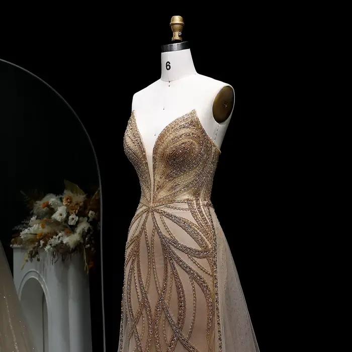 Sharon Said Champagne longue robe de soirée avec surjupe de luxe sirène femmes robes de soirée formelles de mariage SS068 personnalisé