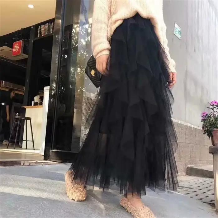 Jupe tutu taille haute en maille de tulle élastique pour femme