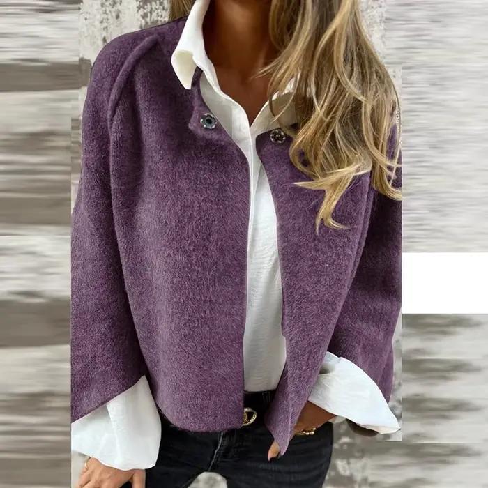 Veste courte en laine combinée pour femme, manches longues, monochromatique, vêtements d'extérieur décontractés, design, automne, hiver