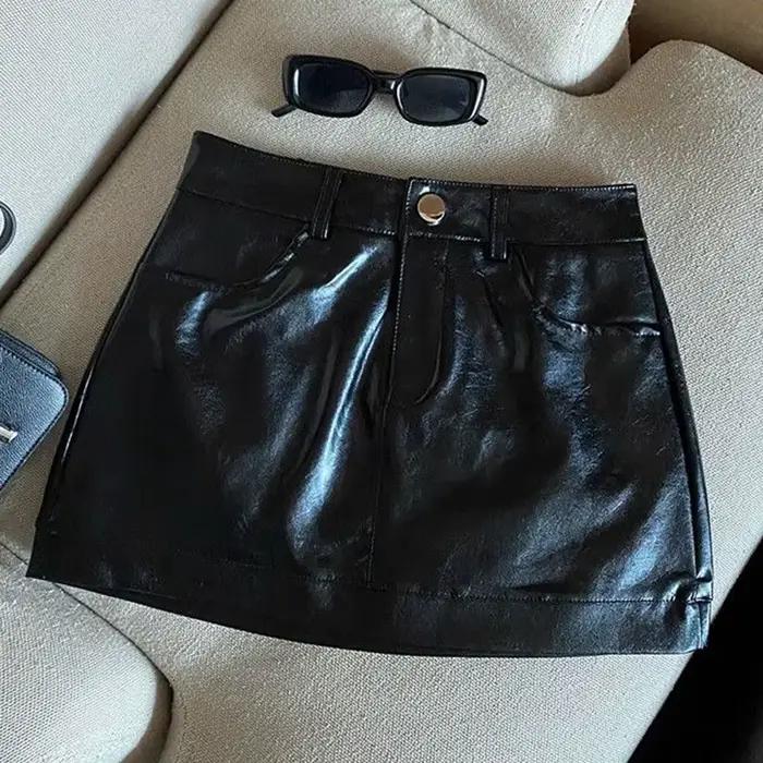Vin rouge PU jupes en cuir pour femmes Sexy Clubwear hanche enveloppé