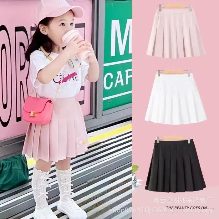Lot de 2 jupes plissées blanches pour filles, style coréen, taille haute, coupe trapèze, version académique, avec taille élastique, pour l'été