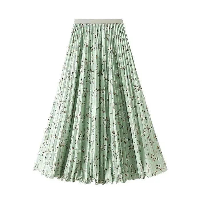 Jupe longue plissée mi-longue taille haute à imprimé floral coréen pour femme, style bohème, avec large ourlet et taille élastique