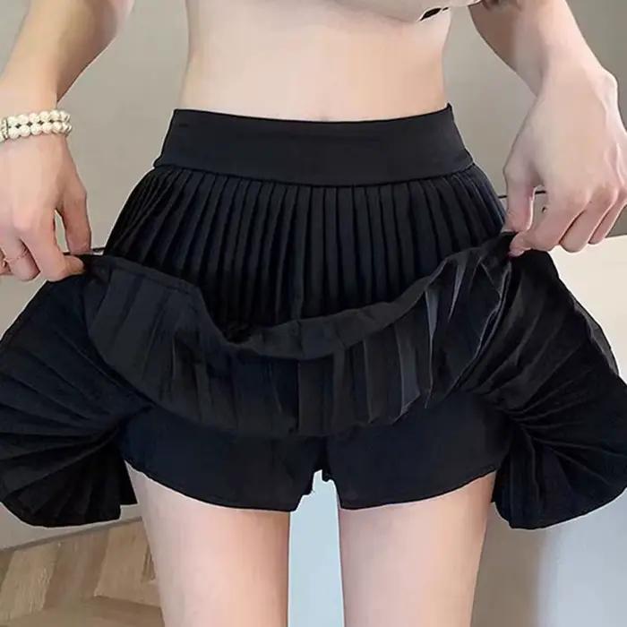 Jupe plissée double couche unie pour femme