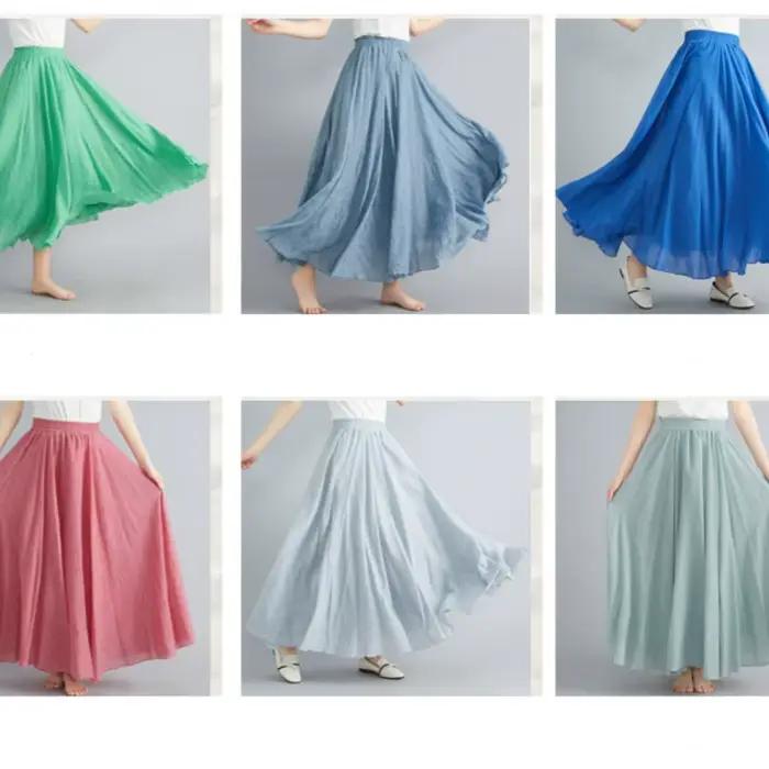 Jupe longue élégante en lin taille haute pour femmes