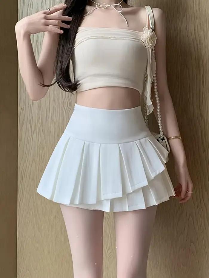 Style Preppy été jupe courte plissée irrégulière pour les femmes taille haute décontracté école douce Mini jupes avec volants