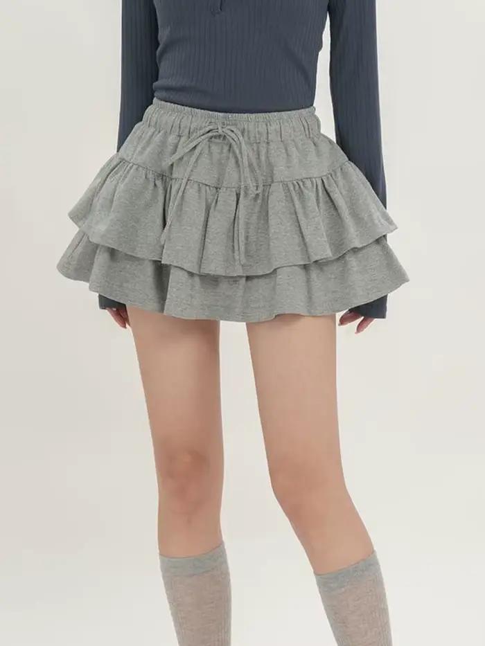 Jupes en coton pur à volants pour femmes, style preppy mignon, jupe de bal, jupe trapèze coréenne vintage à lacets pour le printemps