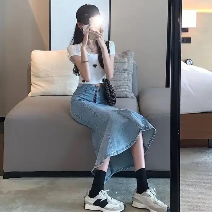 Jupe en jean avec fente pour femme