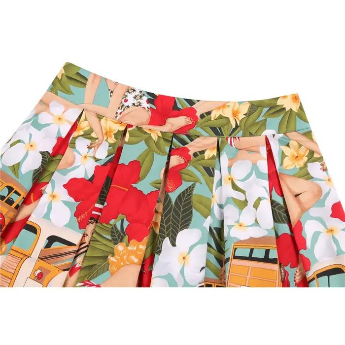 SISHION voiture et filles imprimé fleuri été jupe plissée avec nœud SS0012 taille haute Vintage coton femmes jupe avec poches