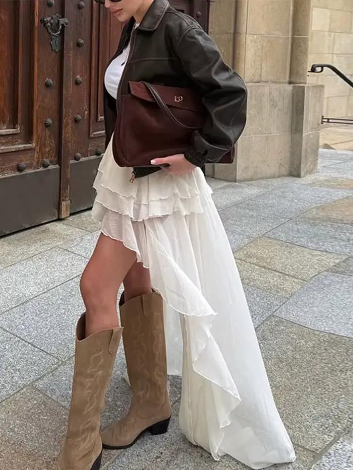 Jupes pour femmes, jupe longue à ourlet irrégulier élastique