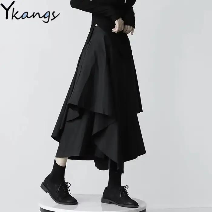 Jupe plissée taille haute irrégulière gothique japonaise pour femmes