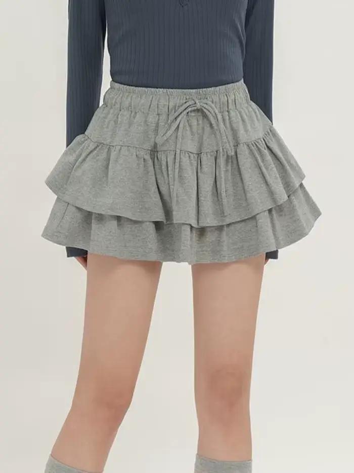 Jupes en coton pur à volants pour femmes, style preppy mignon, jupe de bal, jupe trapèze coréenne vintage à lacets pour le printemps