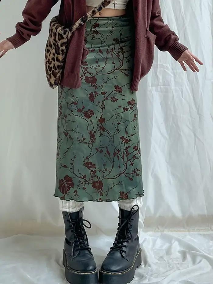 Jupes longues A-Line à imprimé floral pour femmes