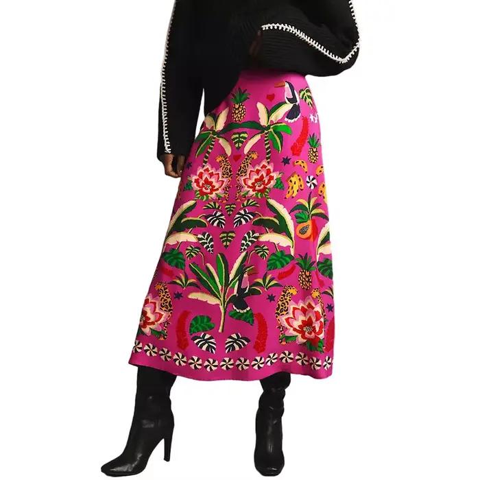 Mode Vintage plante tropicale imprimé jupe femmes printemps été nouvelle couleur a-ligne jupes frais doux dame vêtements de transport
