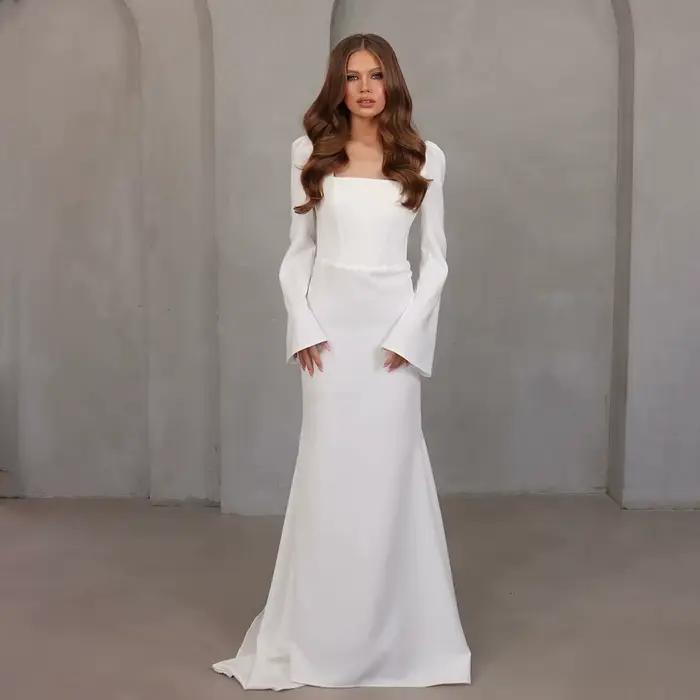 Robe de mariée en crêpe 2026 à manches longues
