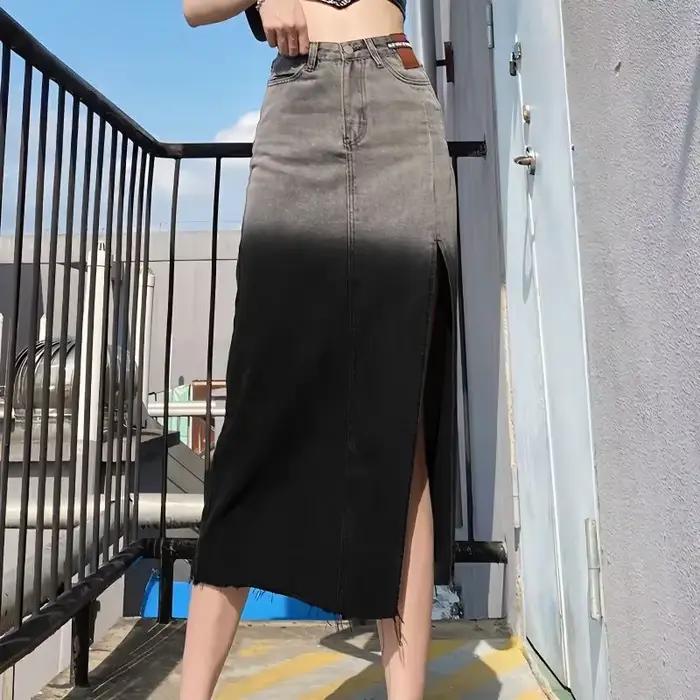 Jupe en jean taille haute avec fente pour femme