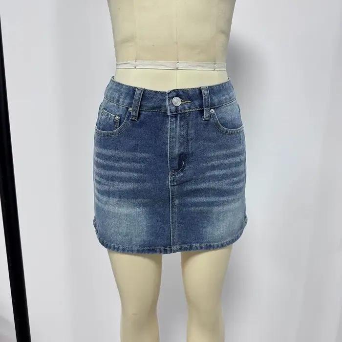 Vintage Denim Mini jupes pour femmes mode d'été taille haute droite courte Faldas décontracté Streetwear classique Jean jupe
