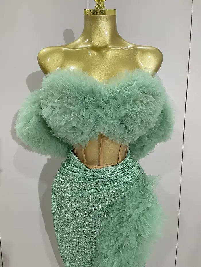 Paillettes brillantes haut jupe courte deux pièces ensemble 2025 femmes Sexy célébrer soirée bal fête d'anniversaire robe discothèque scène tenue