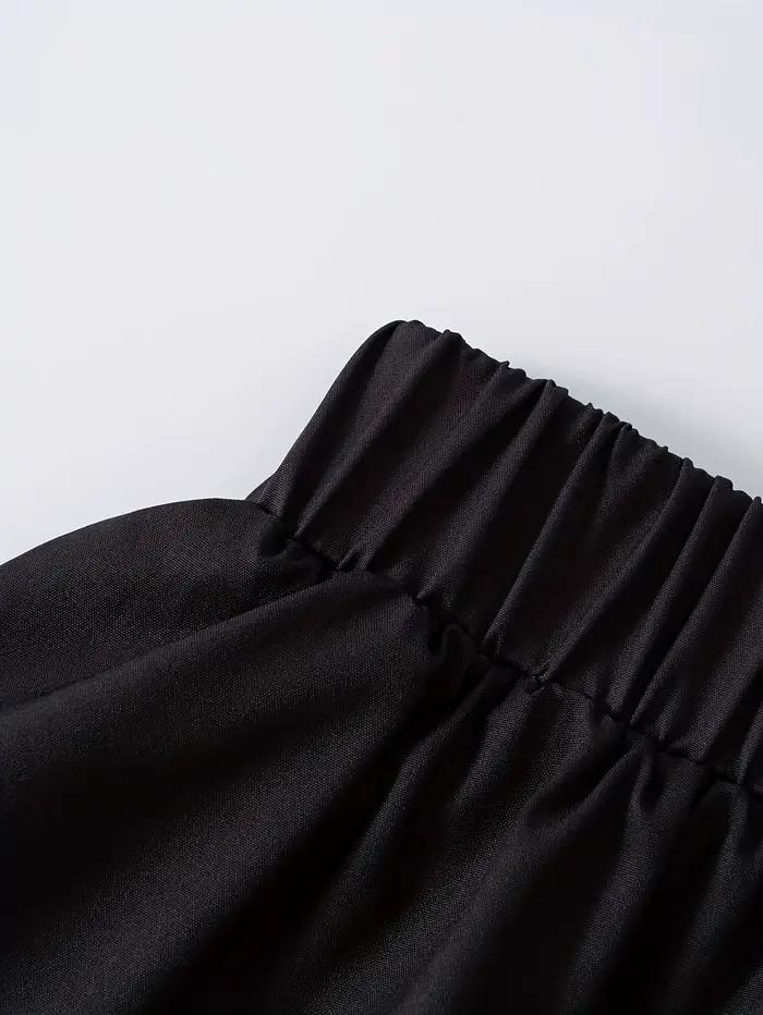 Jupe midi plissée taille haute élastique unie pour femme
