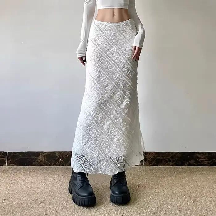 Jupe élégante en dentelle Jacquard sergé polyester pour femmes style streetwear occasionnelle rétro printemps automne bywindto
