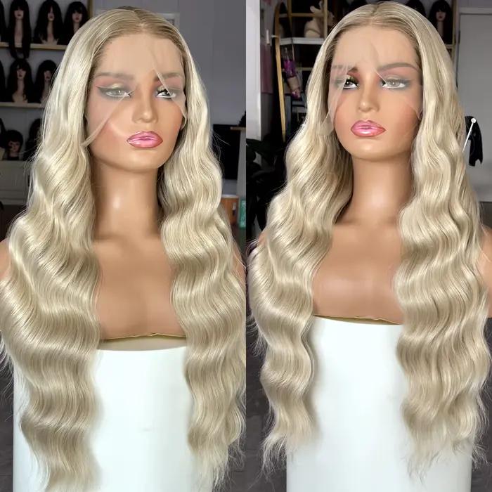 Perruque longue blonde brune ombrée pour femme, perruque frontale en dentelle synthétique, bouclée et ondulée, partie médiane 13tage, vague profonde adt, blonde agaçante