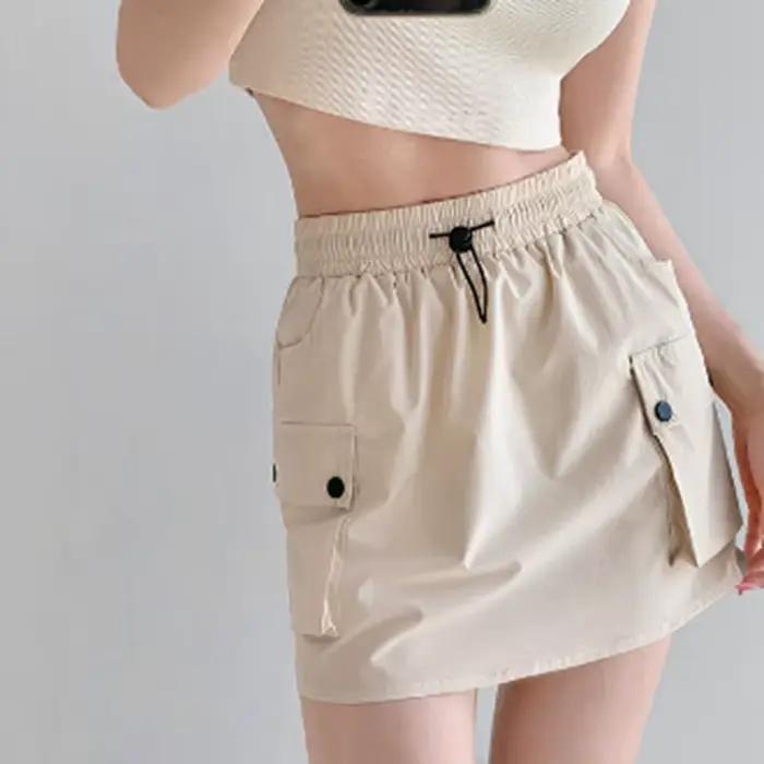 Jupe de travail pour femme à taille élastique et cordon de serrage