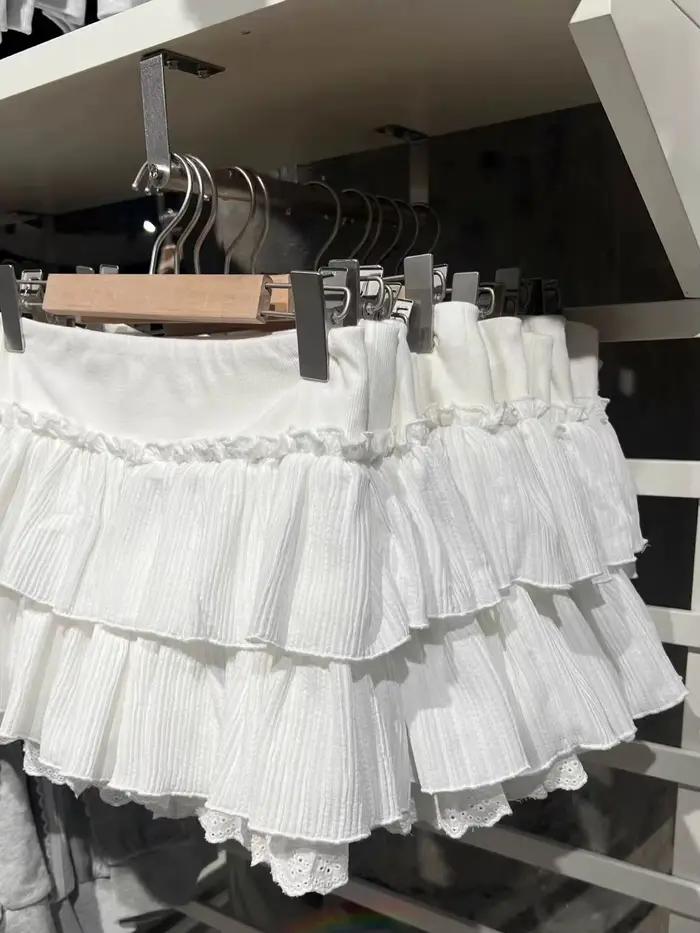 Nouvelles jupes mini blanches trapèze pour femmes en coton, décontractées, à taille haute élastique, style vintage et balletcore, mignonnes et élégantes