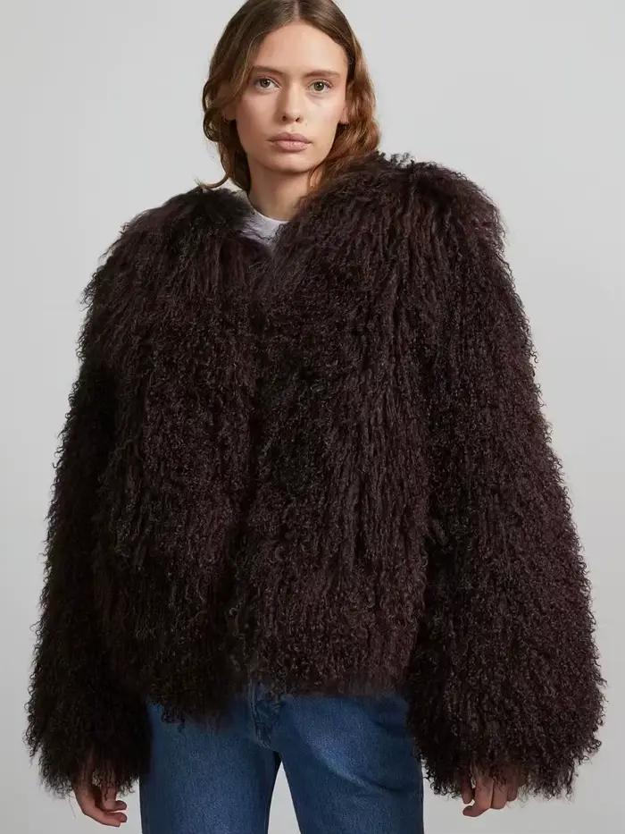 Manteau en fourrure de Mongolie pour femme, élégant, moelleux, couleur unie, épais, thermique, à manches longues, mode hiver, coupe oversize
