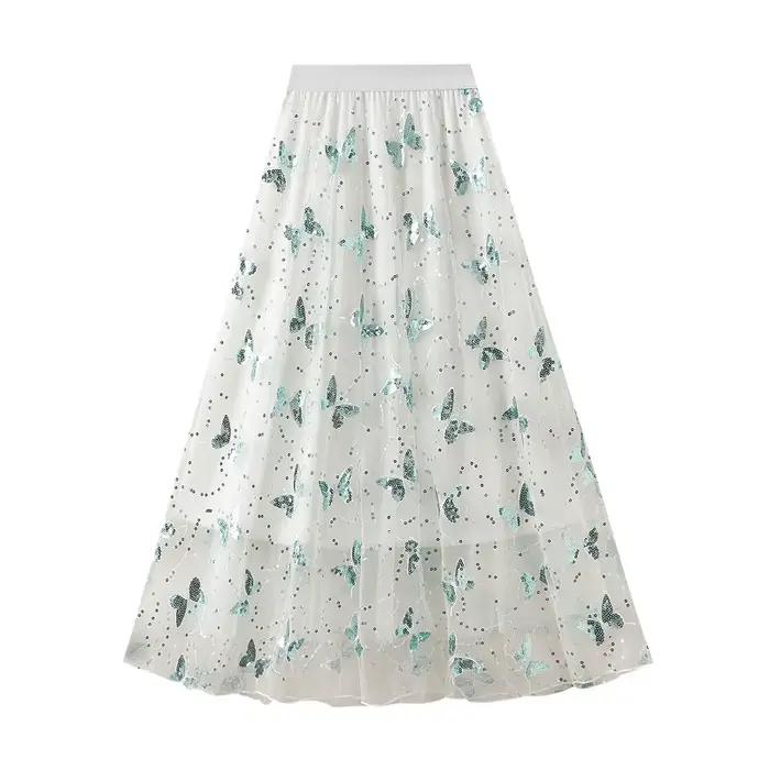 Jupe longue en Tulle à paillettes et papillons pour femmes