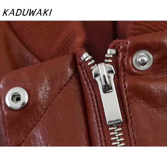 Ensemble jupe et veste bomber chic en similicuir pour femme KADUWAKI